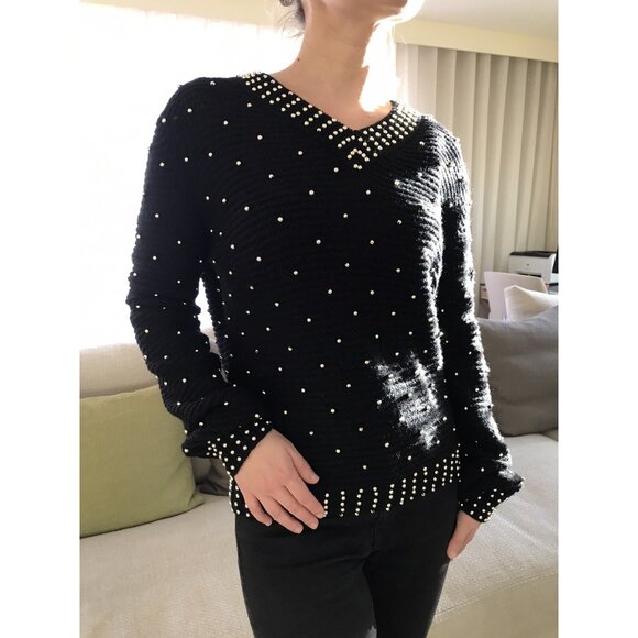 SEE BY CHLOE Black Wool Beads Embellished Jumper Sweater Sz USA 6 - Picture 3 of 16
